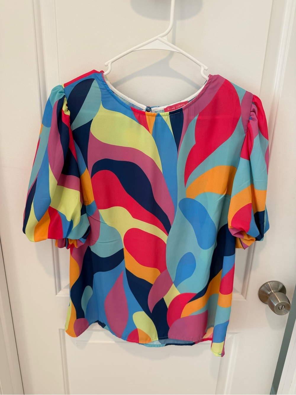Flying Tomato Multicolor Abstract Puff-Sleeve Blouse